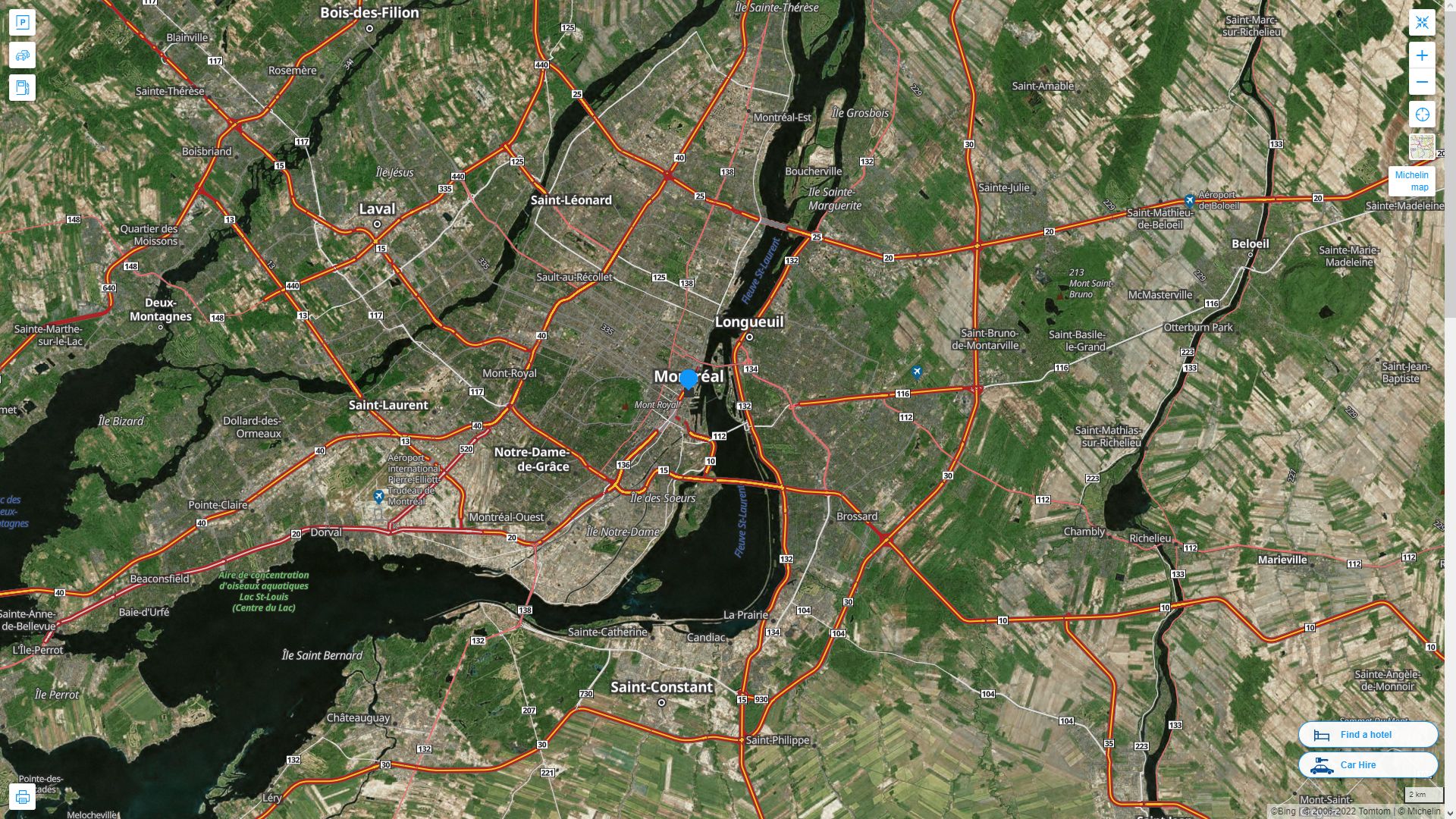 Montreal Canada Autoroute et carte routiere avec vue satellite